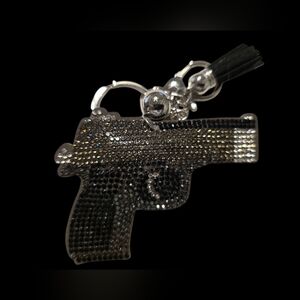 Silver and Black Gun-Shaped Bag Charm Keychain